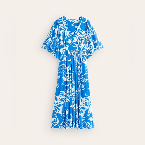 Boden Maya Kimono Jersey Maxi Dress in Indigo Bunting Ripple Swirl - Picture 13 of 14